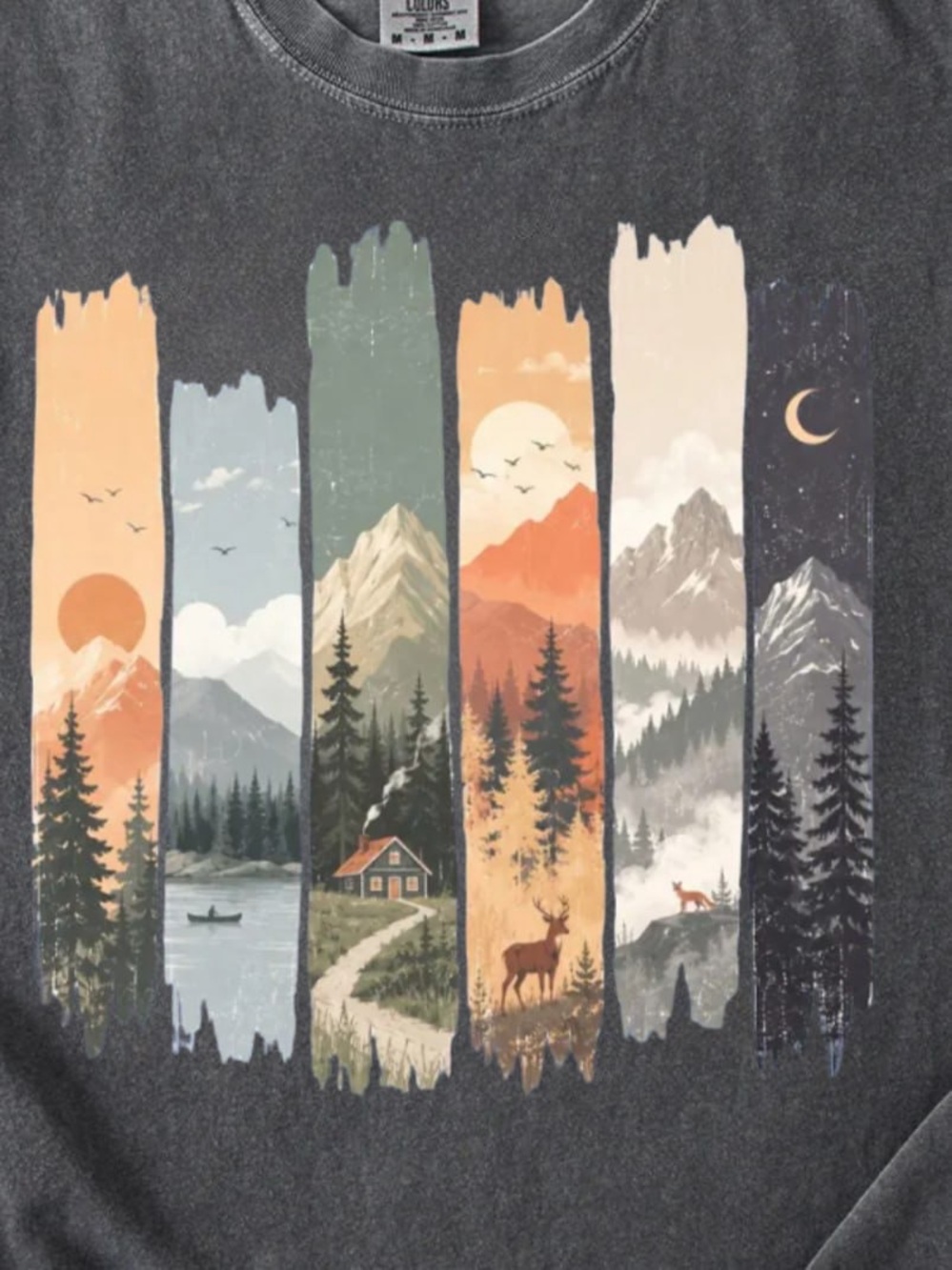 Pepper Women's Short Sleeve Tee with Multicolor Mountain Nature Graphic - Picture 2 of 4